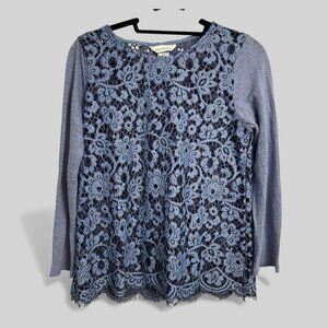 Sundance ladies slate blue lace crochet embellished artsy top size Medium